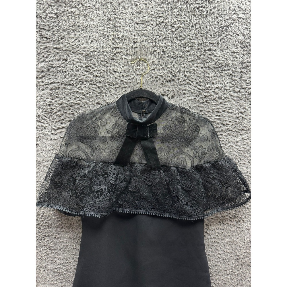 Self-Portrait Lace & Bow Accent Mock Neck Mini Shift‎ Dress Black Womens Size 6 - Picture 3 of 16